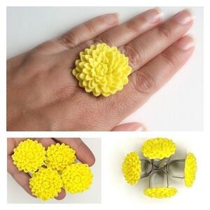 LOT OF 4 Yellow Flower Rings Bundle - Adjustable - SOLD AS IS